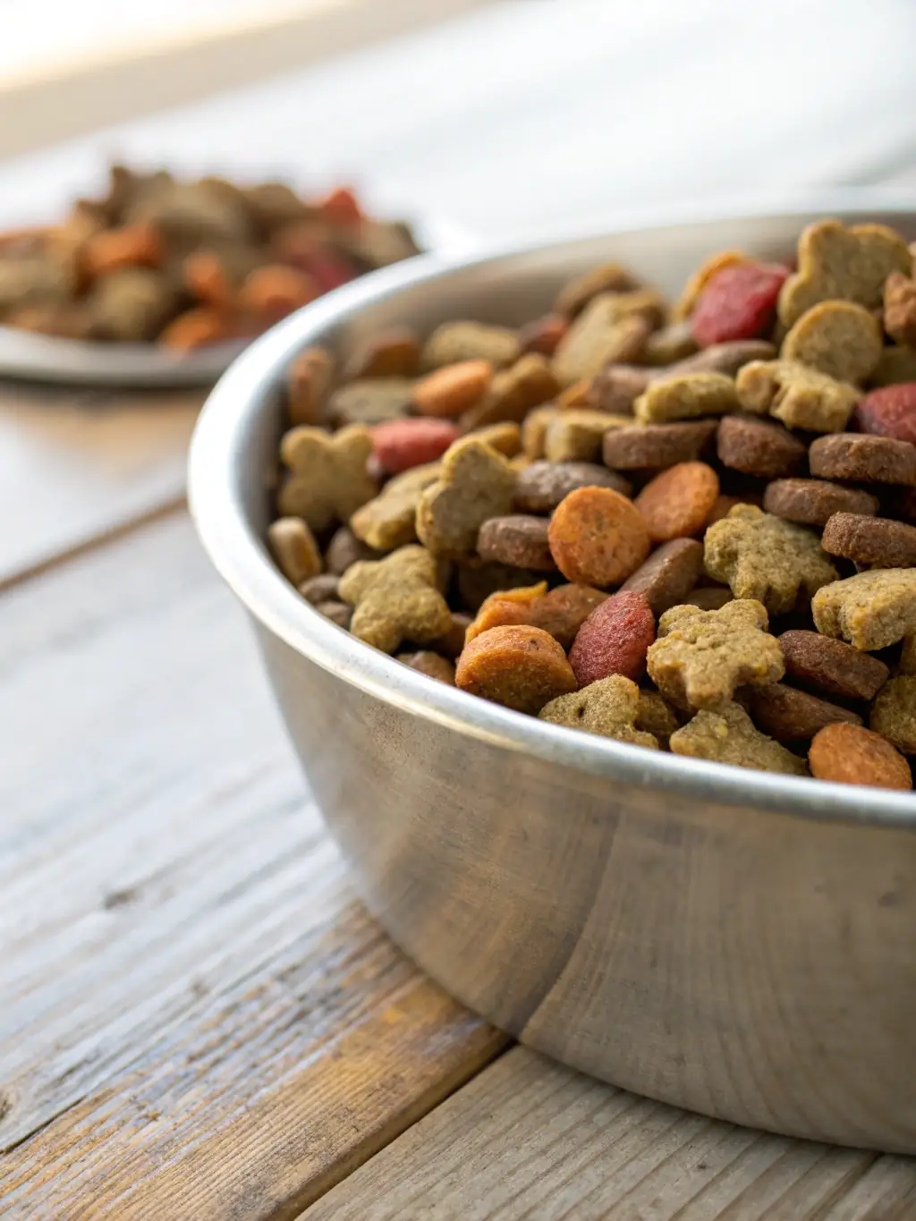 A close-up shot of premium dog food kibble, showcasing the quality ingredients and texture, emphasizing its nutritional value for canine health.
